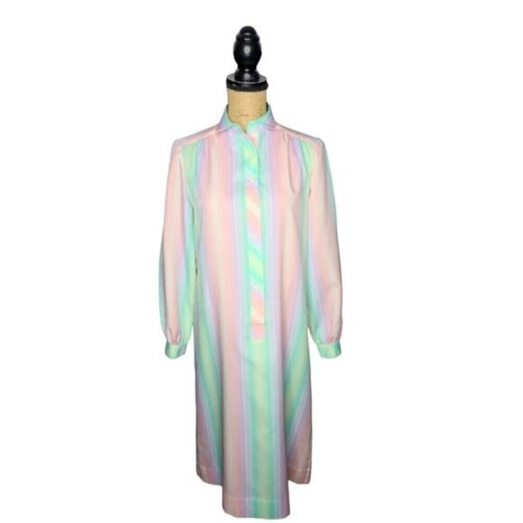 Vintage 60s Schrader Sport NY Pastel Striped Casual House Dress - Picture 1 of 13